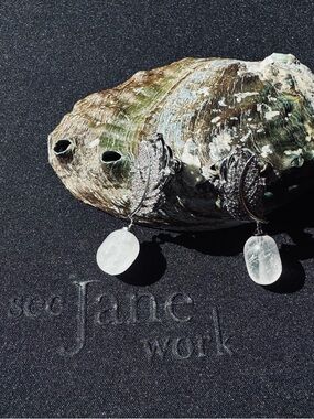 Silver Feather Drop Earrings with Clear Stone